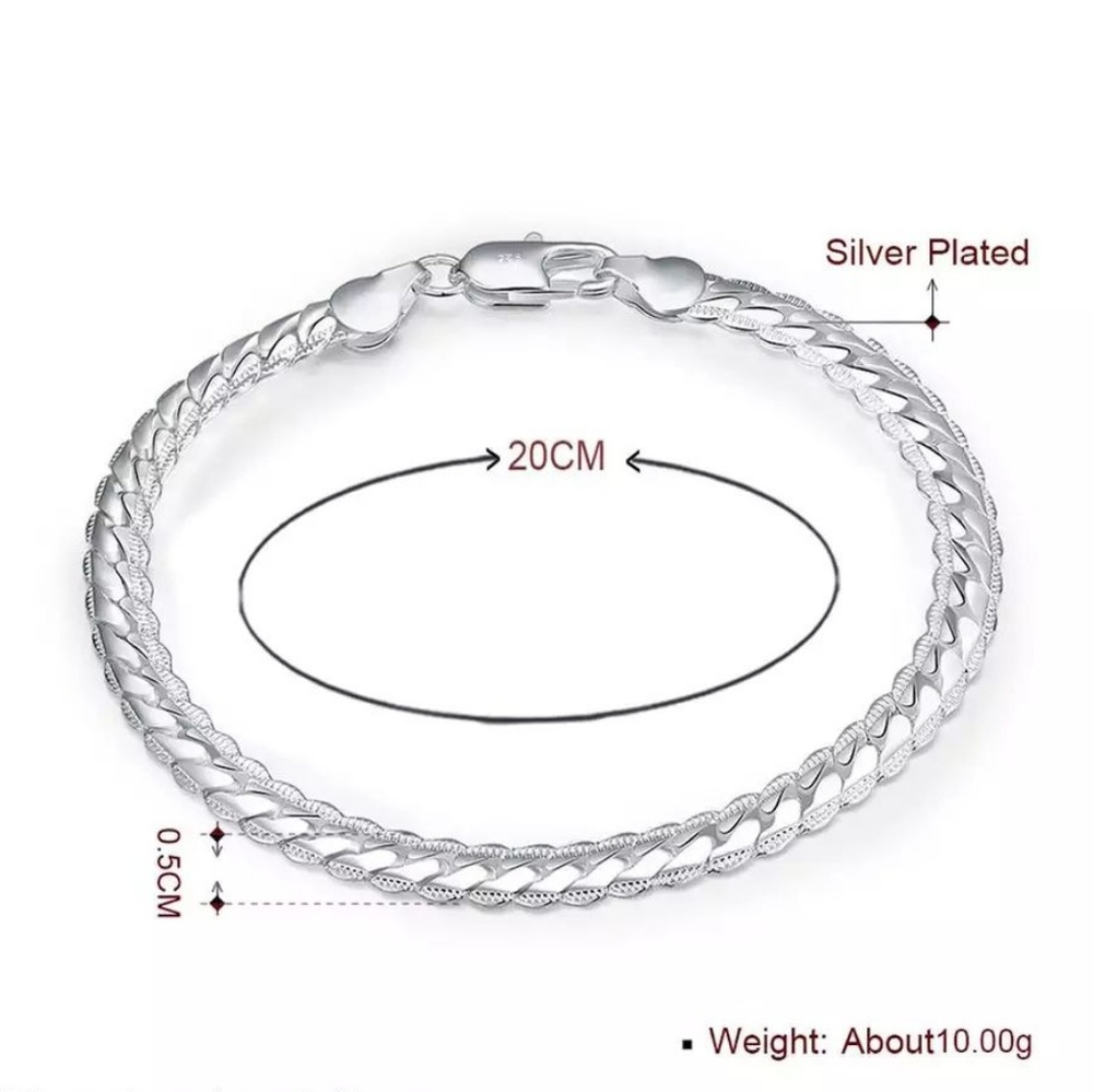 Silver Bracelet Flat Herringbone Chain bracelet unisex nwt - Picture 2 of 6